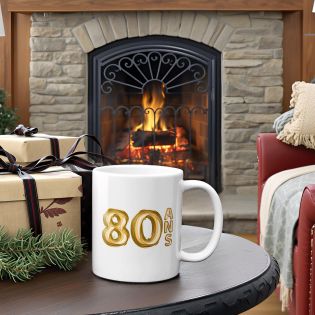 Mug Joyeux Anniversaire · Ballons Dorés 80 ans · Personnalisé avec Prénom - 33 cl, Céramique - Imprimé en France