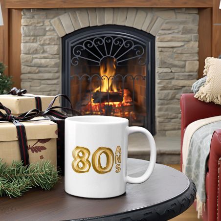 Mug Joyeux Anniversaire · Ballons Dorés 80 ans · Personnalisé avec Prénom - 33 cl, Céramique - Imprimé en France