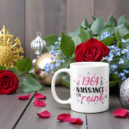Mug anniversaire 1964 - Naissance d'une Reine - 33 cl, céramique - Imprimé en France