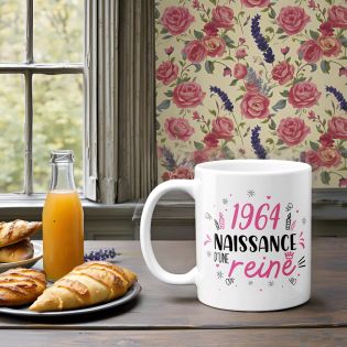 Mug anniversaire 1964 - Naissance d'une Reine - 33 cl, céramique - Imprimé en France