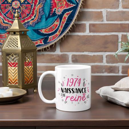 Mug anniversaire 1974 - Naissance d'une Reine - 33 cl, céramique - Imprimé en France