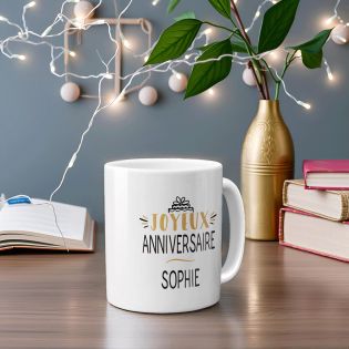 Happy Birthday Mug · Golden Balloons · Personalized with First Name and Age