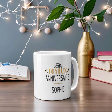 Happy Birthday Mug · Golden Balloons · Personalized with First Name and Age