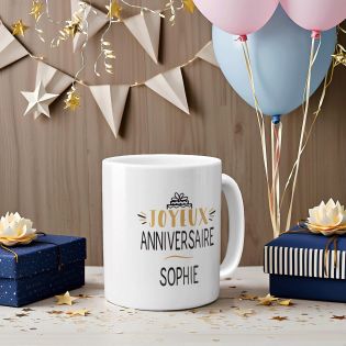 Happy Birthday Mug · Golden Balloons · Personalized with First Name and Age