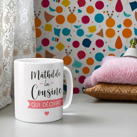 mugs et tasses à café : Mug personnalisable en céramique - Cousine qui Déchire - 33 cl, Céramique - Imprimé en France