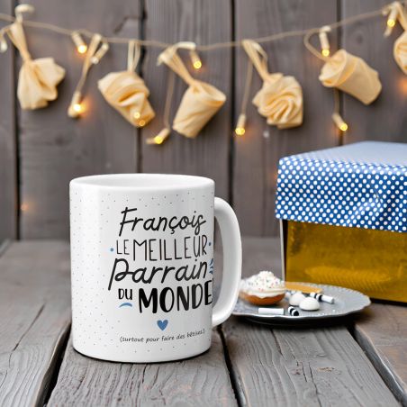 mugs et tasses à café : Mug personnalisable en céramique - Meilleur Parrain du Monde - 33 cl, Céramique - Imprimé en France