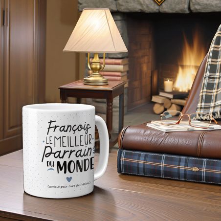 mugs et tasses à café : Mug personnalisable en céramique - Meilleur Parrain du Monde - 33 cl, Céramique - Imprimé en France