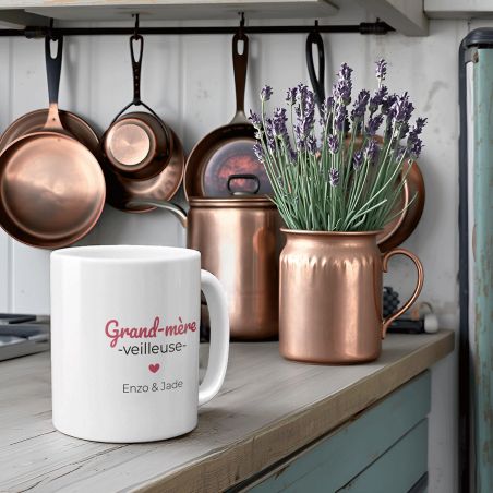Mug thé ou café personnalisable Grand-mère-veilleuse · Cadeau anniversaire ou Noël de Mamie - 33 cl, Céramique - Imprimé en Fran