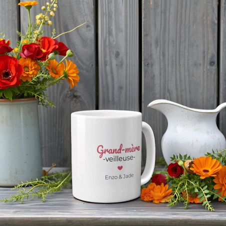 Mug thé ou café personnalisable Grand-mère-veilleuse · Cadeau anniversaire ou Noël de Mamie - 33 cl, Céramique - Imprimé en Fran