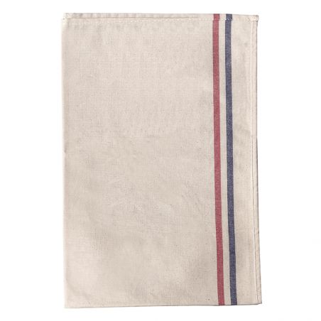 Customizable embroidered blue and red striped dish towel · Made in France
