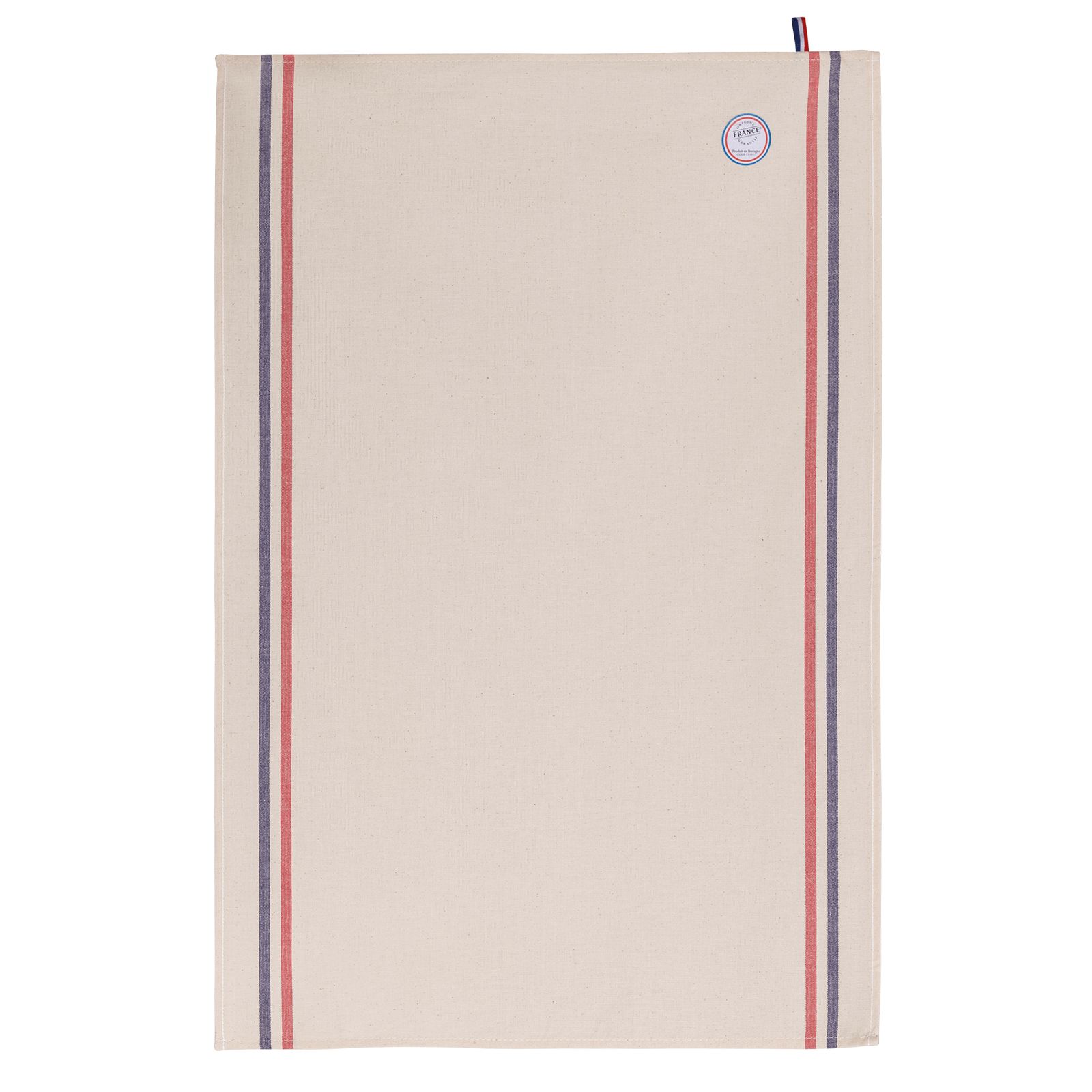 Customizable embroidered blue and red striped dish towel · Made in France