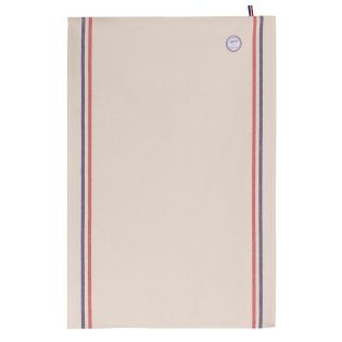 Customizable embroidered blue and red striped dish towel · Made in France