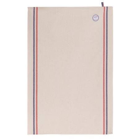 Customizable embroidered blue and red striped dish towel · Made in France