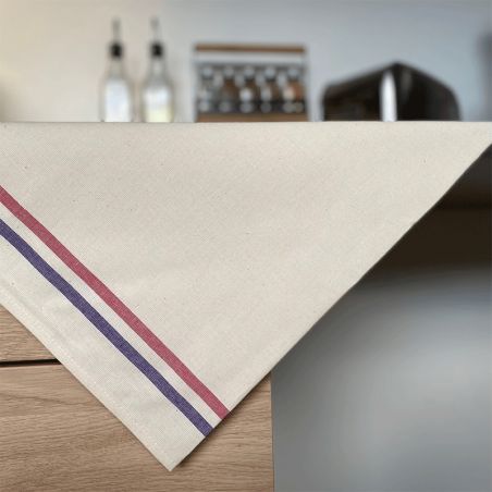 Essuie-vaisselle à rayures bleues et rouges · Made in France