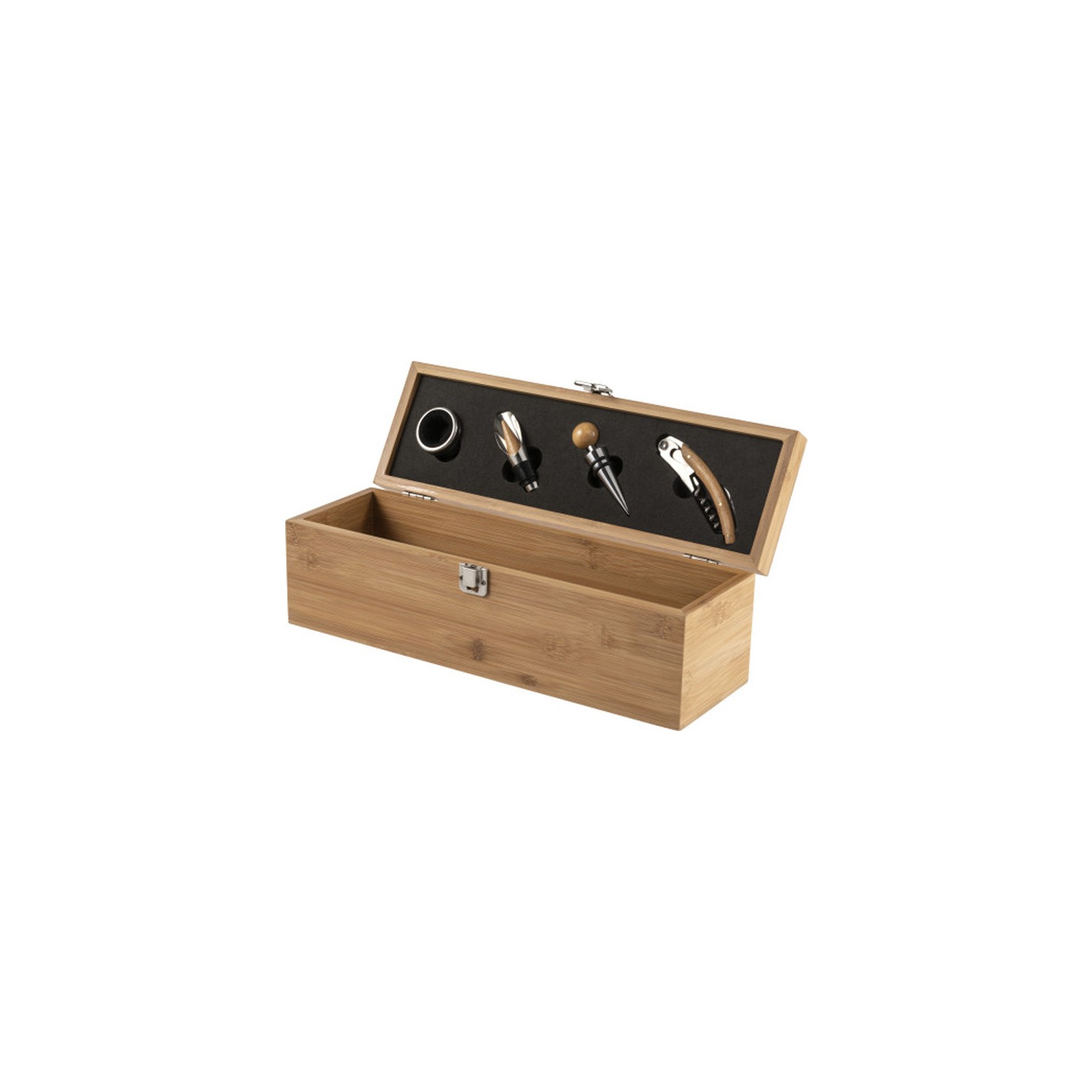 Caisse à vin en bambou personnalisée avec un message et prénom - Coffret vin bambou avec 4 pièces de service