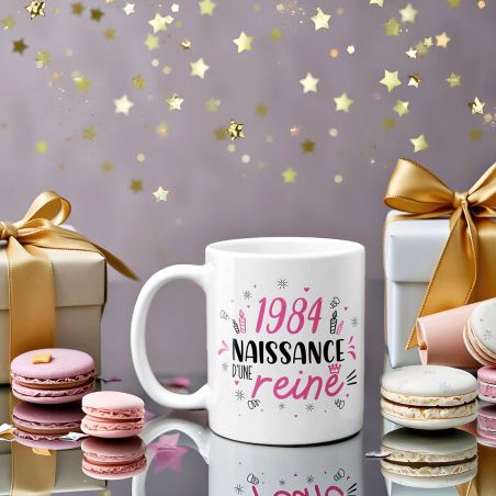 Mug anniversaire 1984 - Naissance d'une Reine - 33 cl, céramique - Imprimé en France