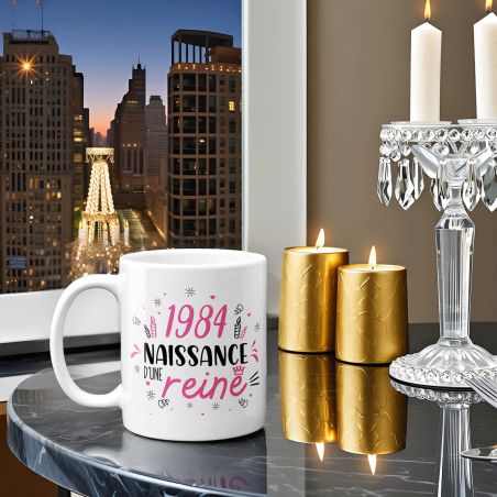 Mug anniversaire 1984 - Naissance d'une Reine - 33 cl, céramique - Imprimé en France