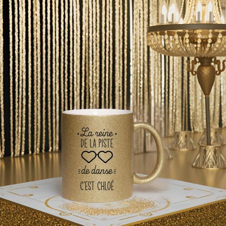 Tasse pailletée personnalisée · Modèle Piste de danse | Or