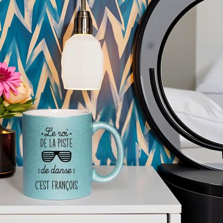 Tasse pailletée personnalisée · Modèle Piste de danse | Bleu