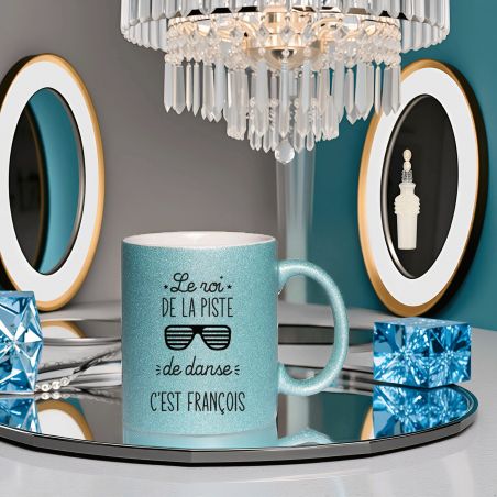 Tasse pailletée personnalisée · Modèle Piste de danse | Bleu