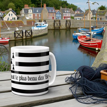 Mug en céramique blanc personnalisé avec Texte | Drapeau Breton - 33 cl, Céramique - Imprimé en France