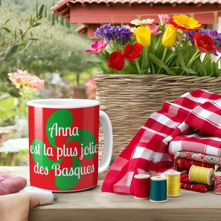 Mug en céramique blanc personnalisé avec Texte | Croix Basque - 33 cl, Céramique - Imprimé en France