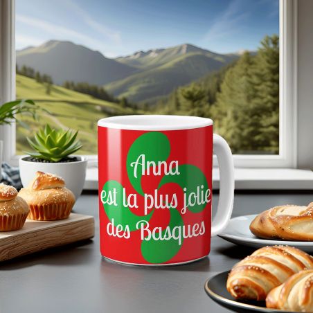 Mug en céramique blanc personnalisé avec Texte | Croix Basque - 33 cl, Céramique - Imprimé en France