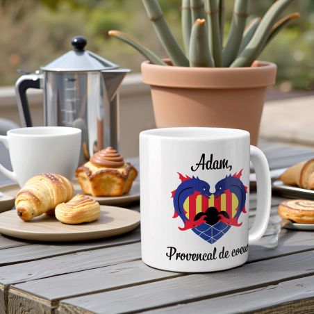 White ceramic mug personalized with Text | Provençal at heart