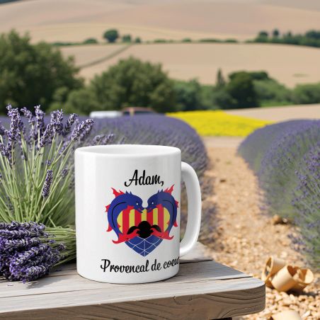 White ceramic mug personalized with Text | Provençal at heart
