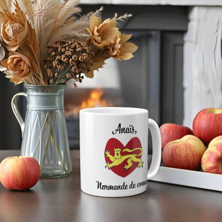Mug en céramique blanc personnalisé avec Texte| Normandie - 33 cl, Céramique - Imprimé en France