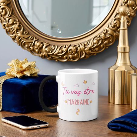 Mug Magique "tu vas être marraine" - 33 cl, céramique - Imprimé en France
