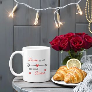 Mug en céramique La vie est belle avec toi mon amour - 33 cl, Céramique - Imprimé en France