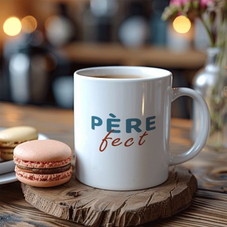 Mug Père-fect - Tasse jeu de mots humoristique pour fête des pères - Idée cadeau papa - 33 cl, Céramique - Imprimé en France