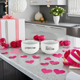 Pack de 2 bols modèle Perfection personnalisables avec Prénom - Cadeau personnalisé couple - Pour son/sa chéri(e)