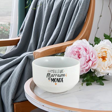 Bol personalisé Prénom pour petit déjeuner modèle Meilleure Marraine du monde - Idée cadeau pour sa marraine