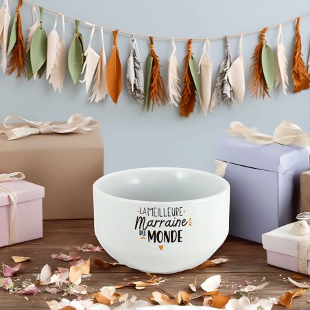 Bol personalisé Prénom pour petit déjeuner modèle Meilleure Marraine du monde - Idée cadeau pour sa marraine
