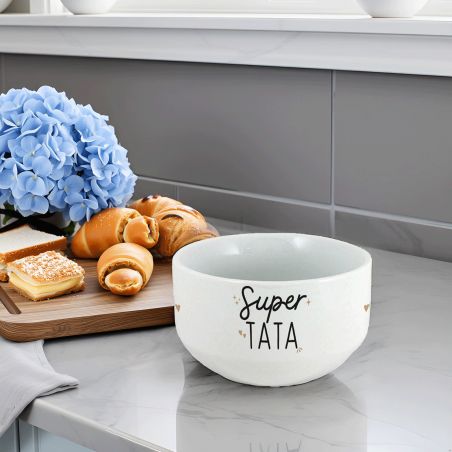 Bol personalisé Prénom pour petit déjeuner modèle Super Tata - Idée cadeau pour anniversaire de sa Tante