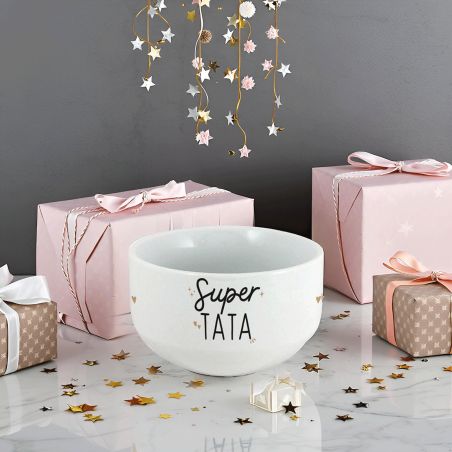 Bol personalisé Prénom pour petit déjeuner modèle Super Tata - Idée cadeau pour anniversaire de sa Tante