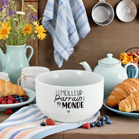 Bol personalisé petit déjeuner ou soupe modèle Meilleur Parrain du Monde - Idée cadeau personnalisé pour son parrain