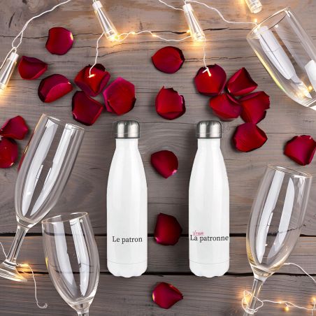Pack de 2 Gourdes modèle Patron personnalisables avec Prénom - Cadeau personnalisé couple - Pour son/sa chéri(e)