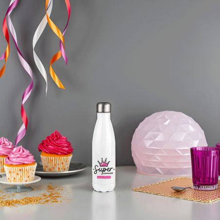 Bouteille isotherme personnalisable prénom - Inox, 50 cL - Modèle Super Connasse - Cadeau Noël pour une Amie - Copine 