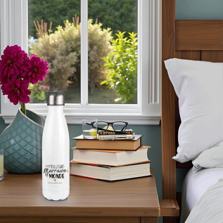 Bouteille isotherme personnalisable prénom - Inox, 50 cL - Modèle Meilleure Marraine du monde - Cadeau Noël pour sa Marraine