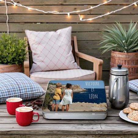 Boite en métal à personnaliser avec Prénom, Photo - Boîte de rangement pour Thé, Café, Gâteaux