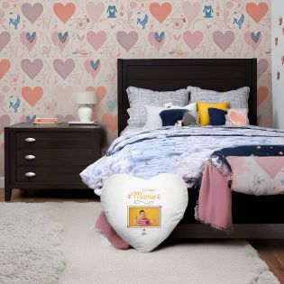 Coussin cœur blanc "Le Petit Amour de Mamie" personnalisable avec Photo