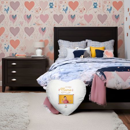 Coussin cœur blanc "Le Petit Amour de Mamie" personnalisable avec Photo