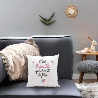 Coussin personnalisé blanc rigolo avec Prénoms · Pile ou Face Qui choisit le film 
