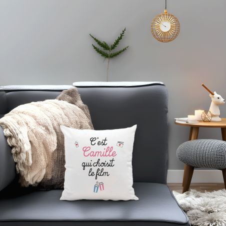 Coussin personnalisé blanc rigolo avec Prénoms · Pile ou Face Qui choisit le film 