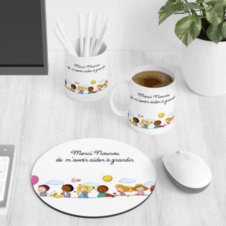 Pot à crayon "Merci Nounou de m'avoir aider à grandir" - Céramique