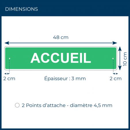 Panneau de signalisation pour camping "ACCUEIL" - 48 x 10 cm - Vert