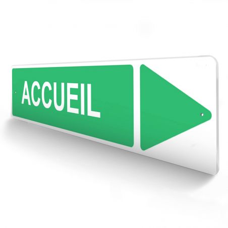 Panneau de signalisation pour camping "ACCUEIL Droite" - 48 x 10 cm - Vert